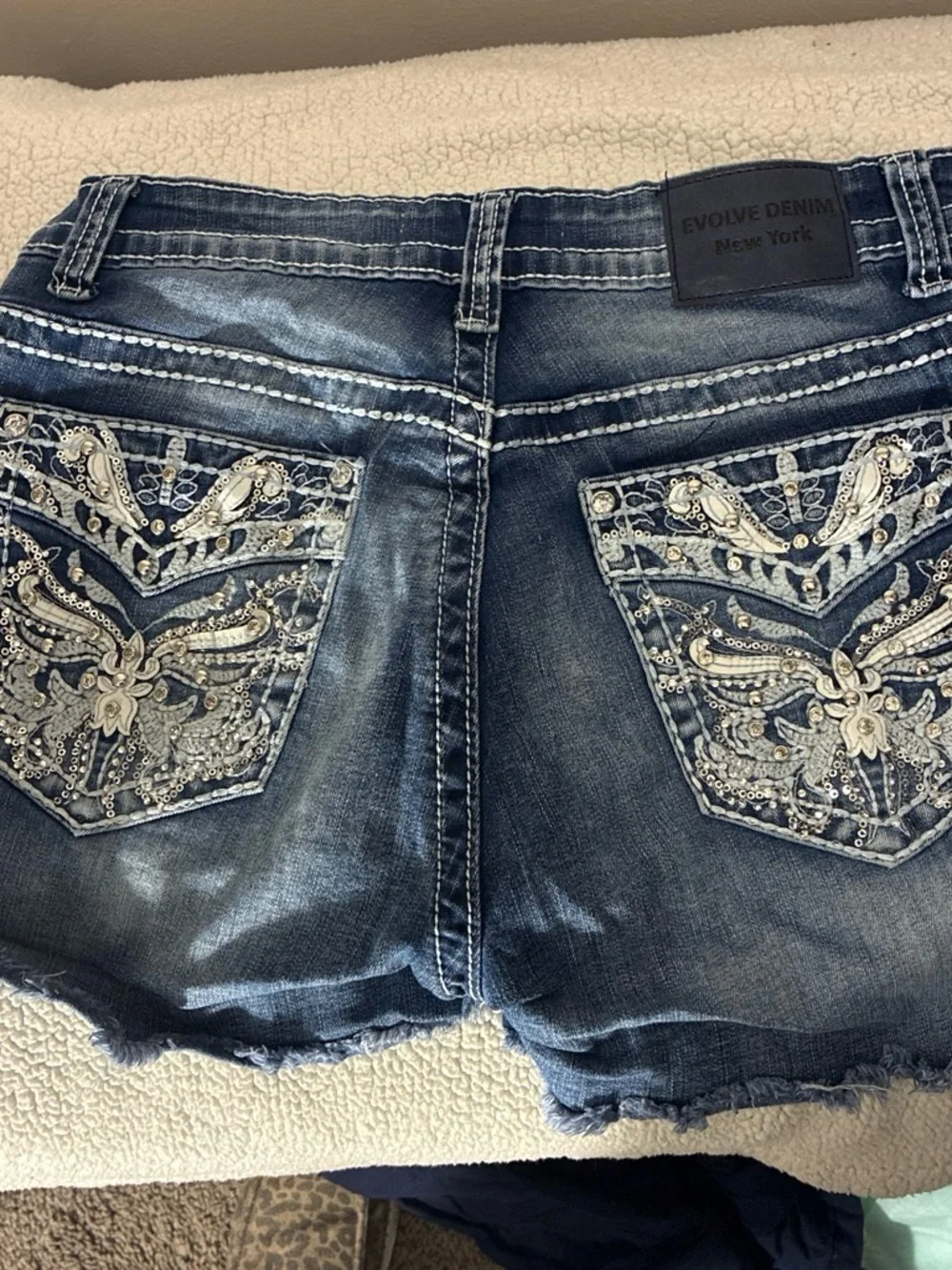Women’s Dark Blue Distressed Denim Cutoff Shorts